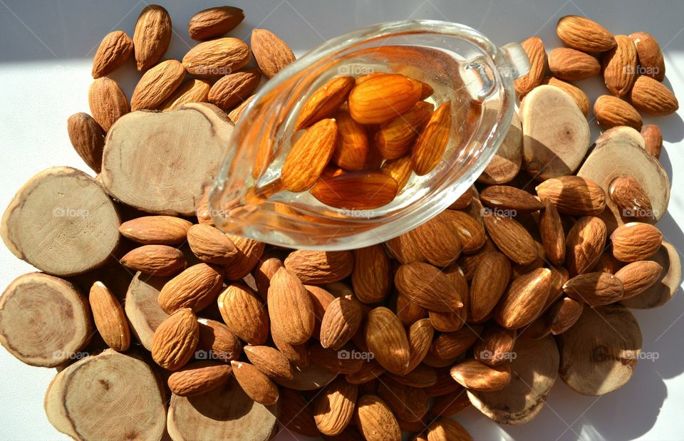 High angle view of almonds