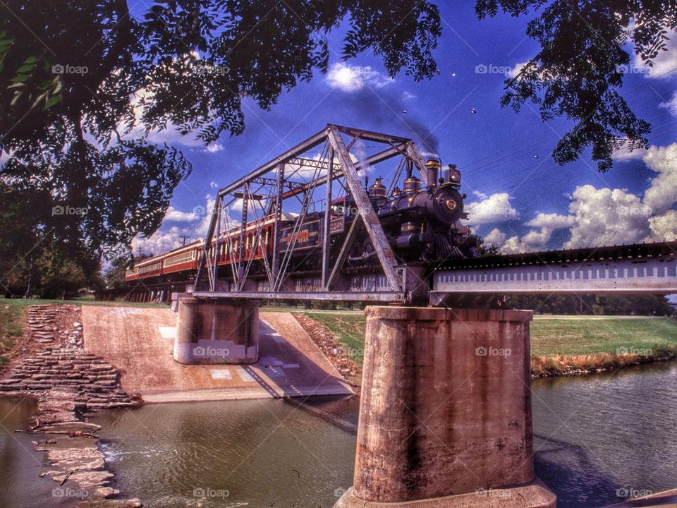 Steam Train on bridge