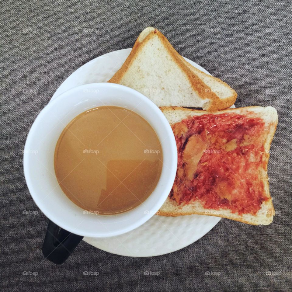 Breakfast with coffee and bread