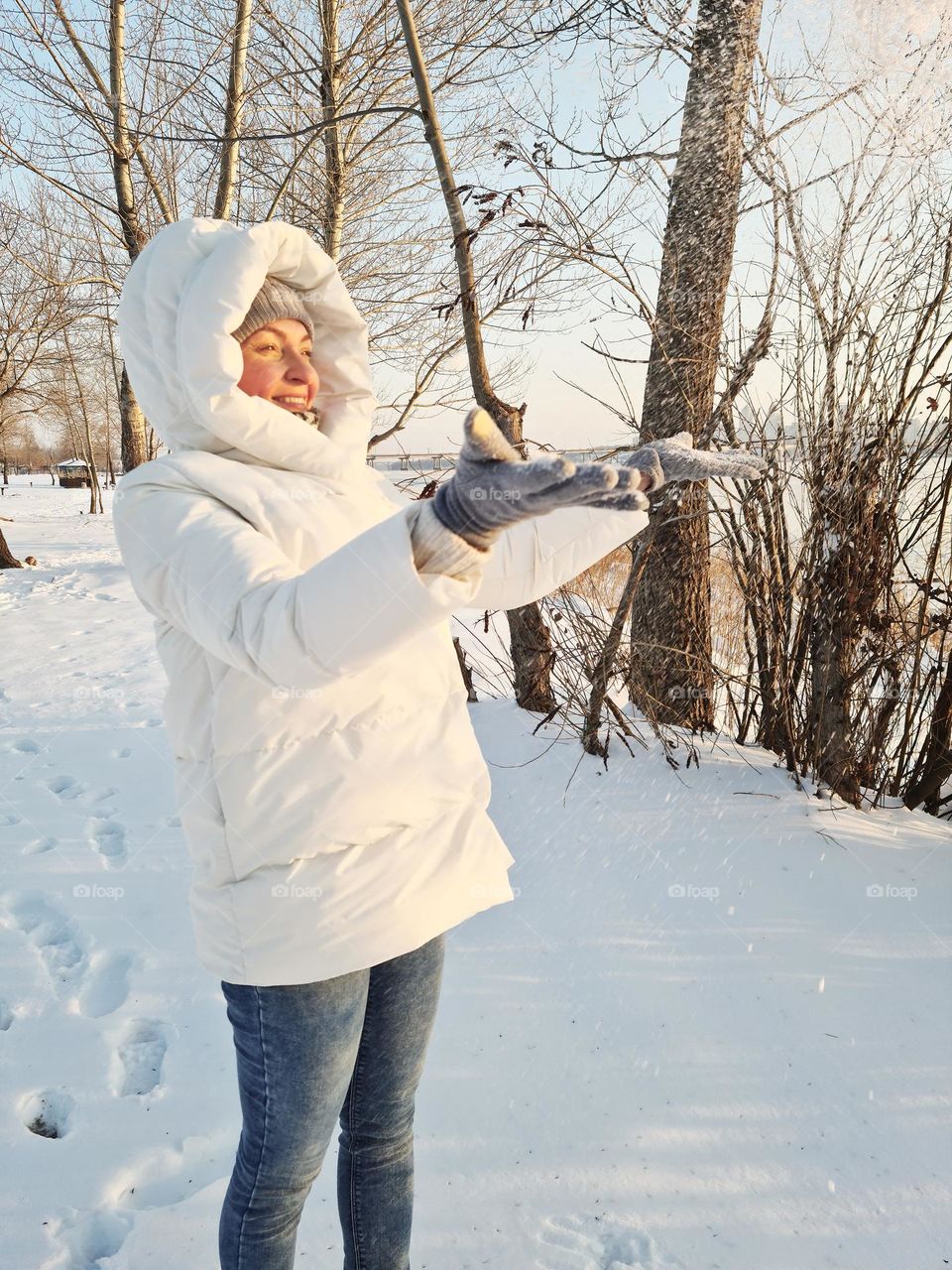 Happy woman in snow day