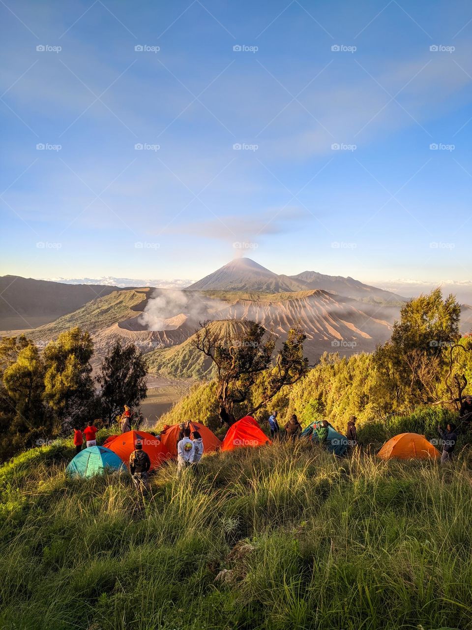 camping and enjoying the view of the Bromo Mountains in the morning
