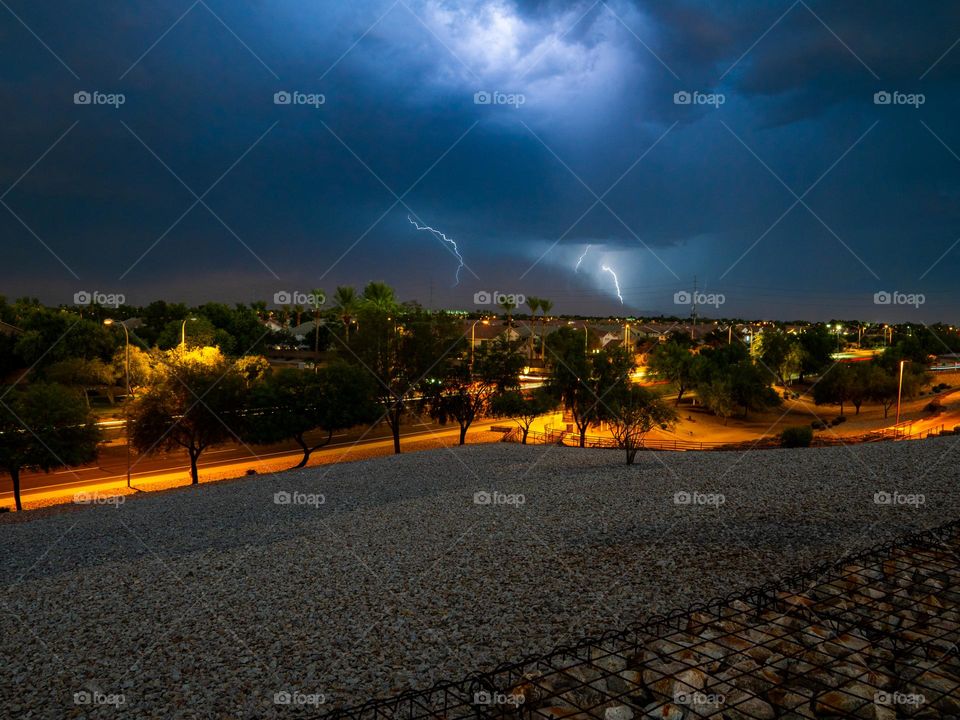 Lightning lights up the sky during a Arizona desert monsoon storm