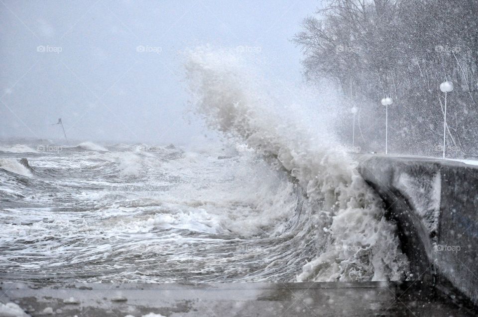 water in motion - splashing waves during the strong storm on the Baltic sea in Poland