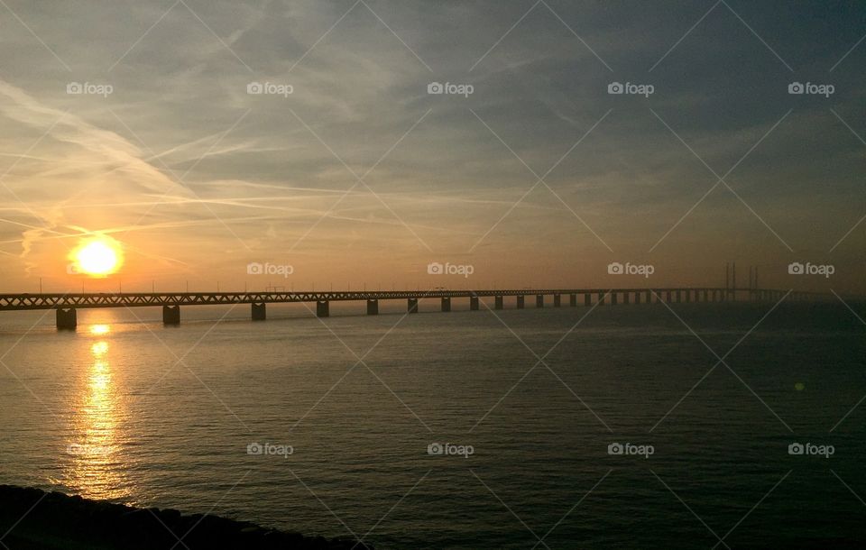 Sunset Öresundsbron Sweden to Denmark