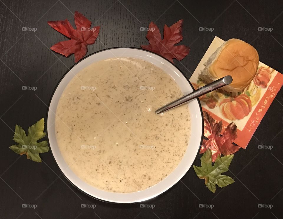 Hot creamy crab soup on this cold fall day. December is almost here. 