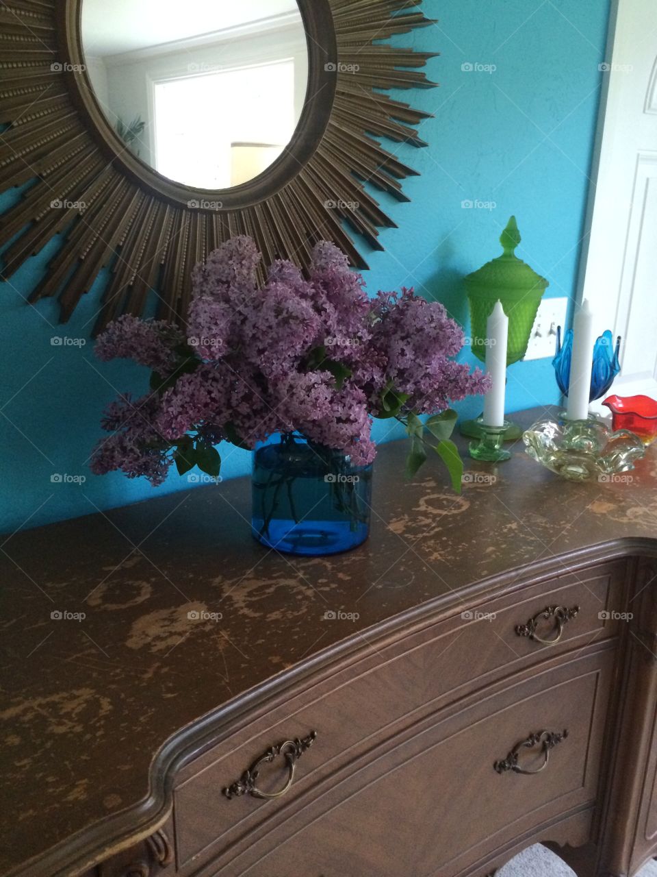 Entry flowers. Lilacs on table