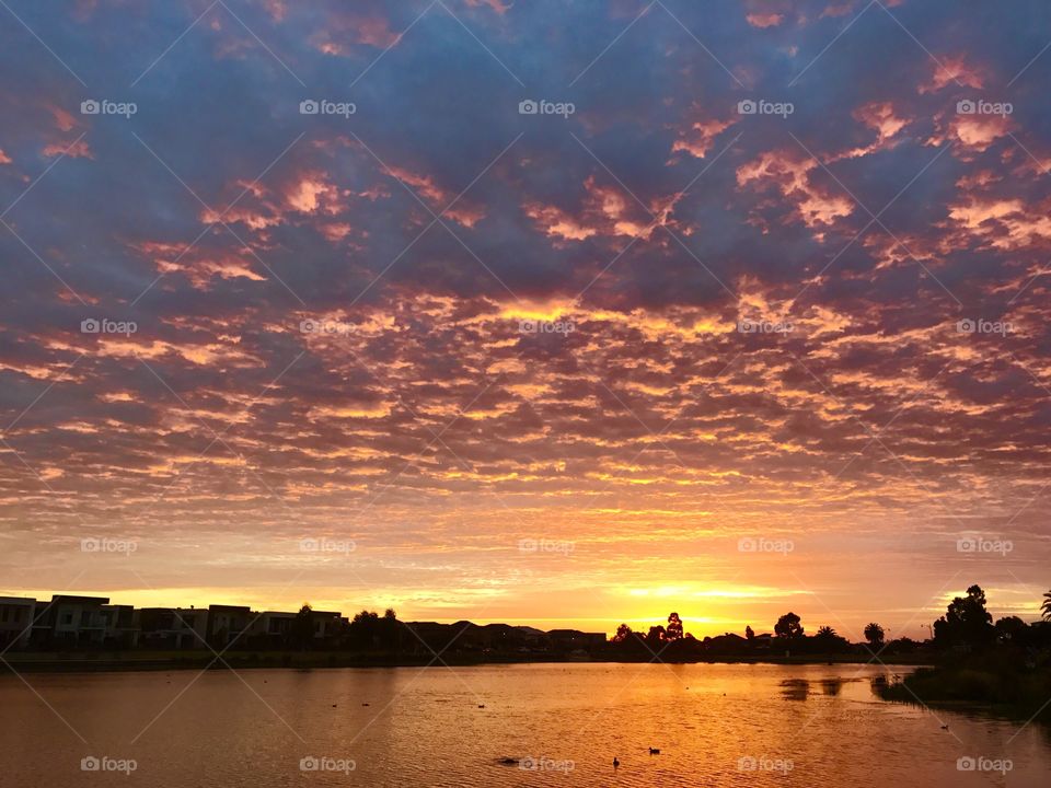 Magnificent yellow and orange colours of tonight's sunset from around the lake 