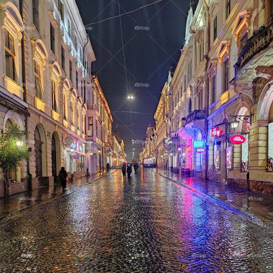 evening city in lights