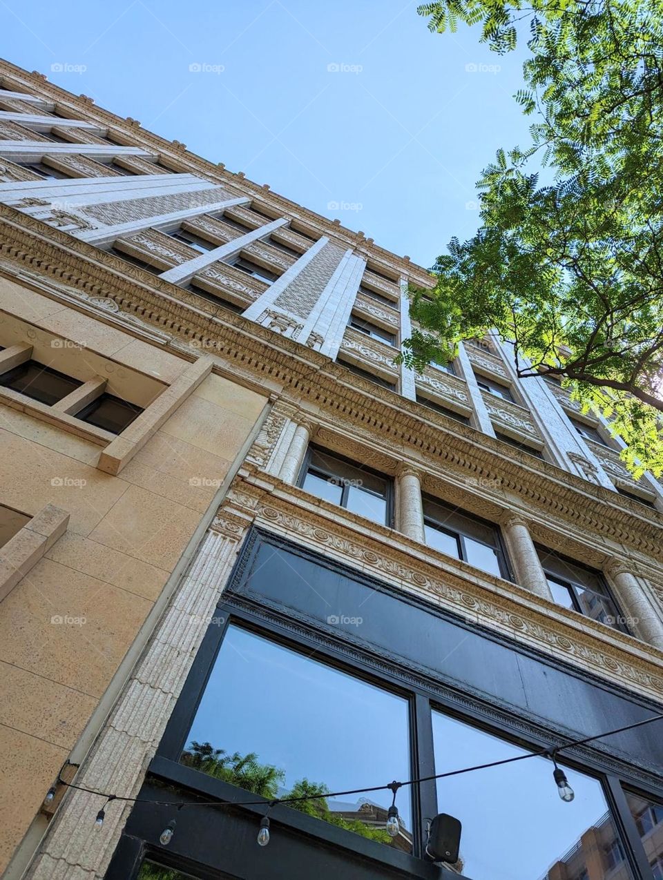 1800s downtown building architecture, intricate designs and columns, repeating pattern architecture