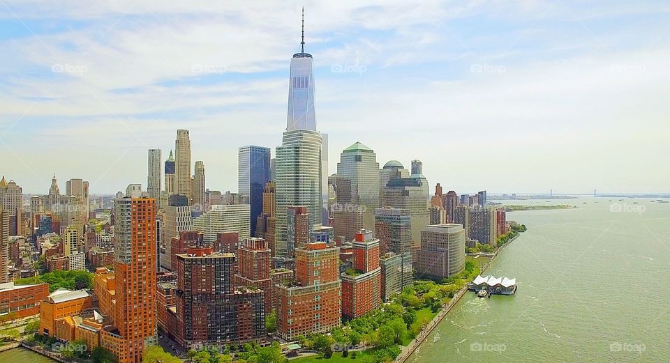 Aerial view to lower Manhattan