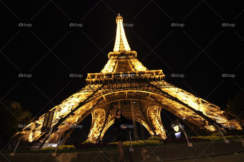 The Eiffel Tower in Paris, France- wide angle 