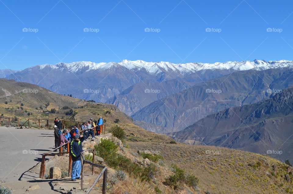 Panoramic views of Colca Canyon, known as one of the world's deepest canyons in the world and popular trekking destination, in Peru. 