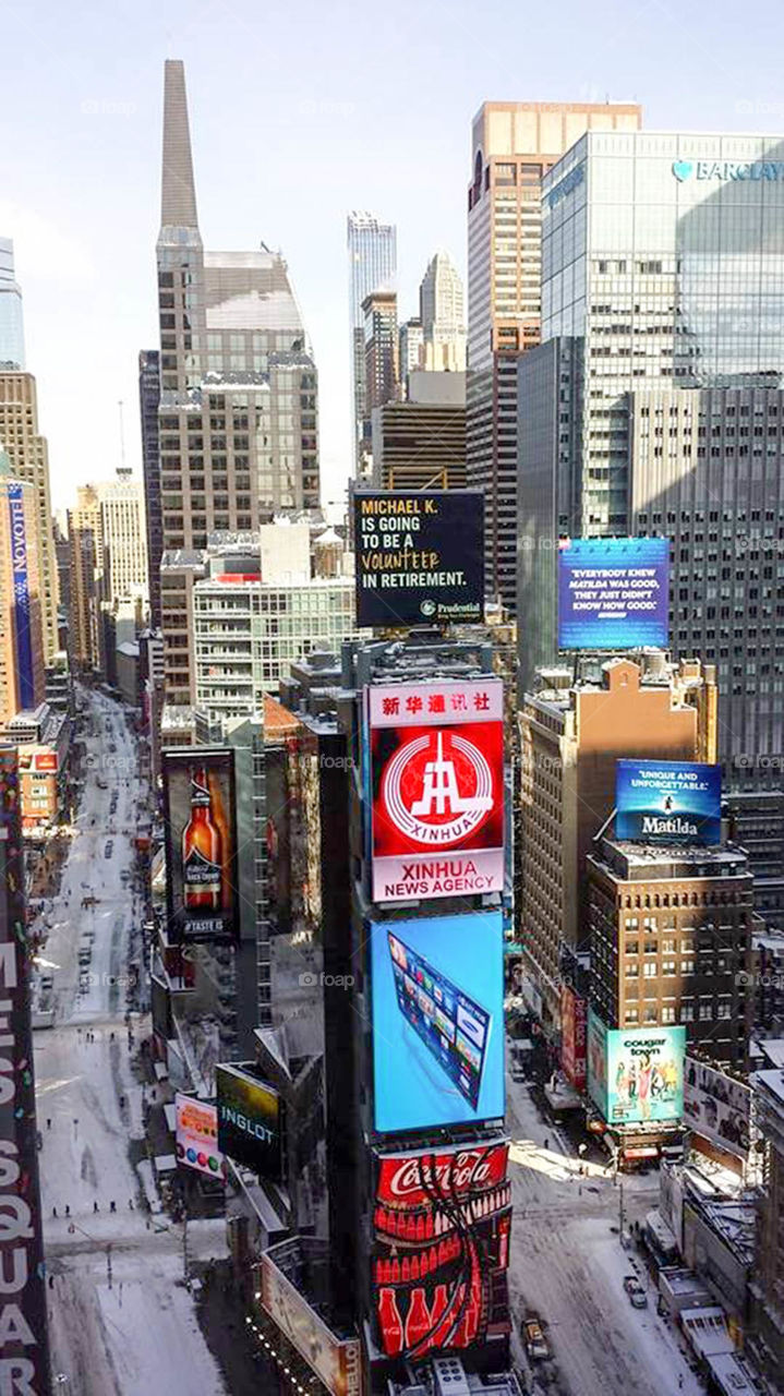 View of Times Square. High rise view of Times Square