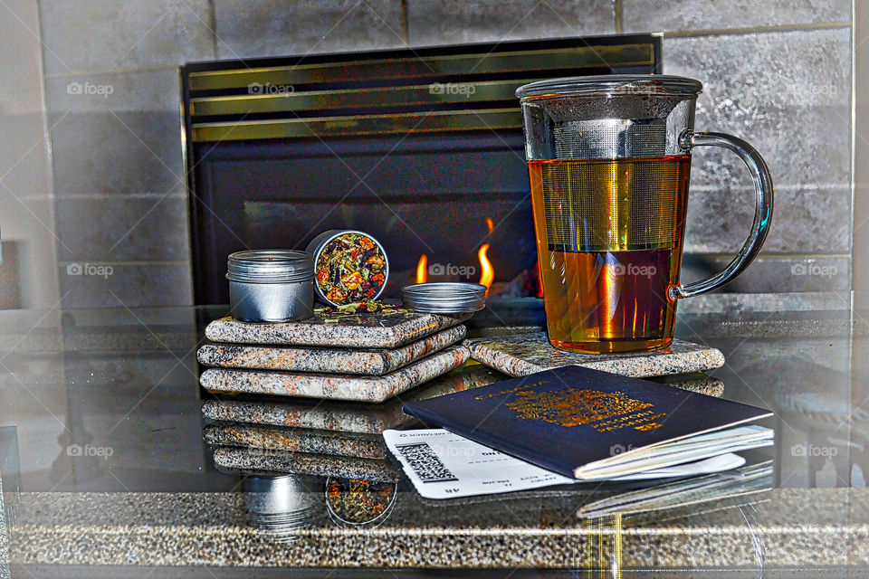 My favourite tea by the fire. My favourite herbal tea blends always accompany me when I travel