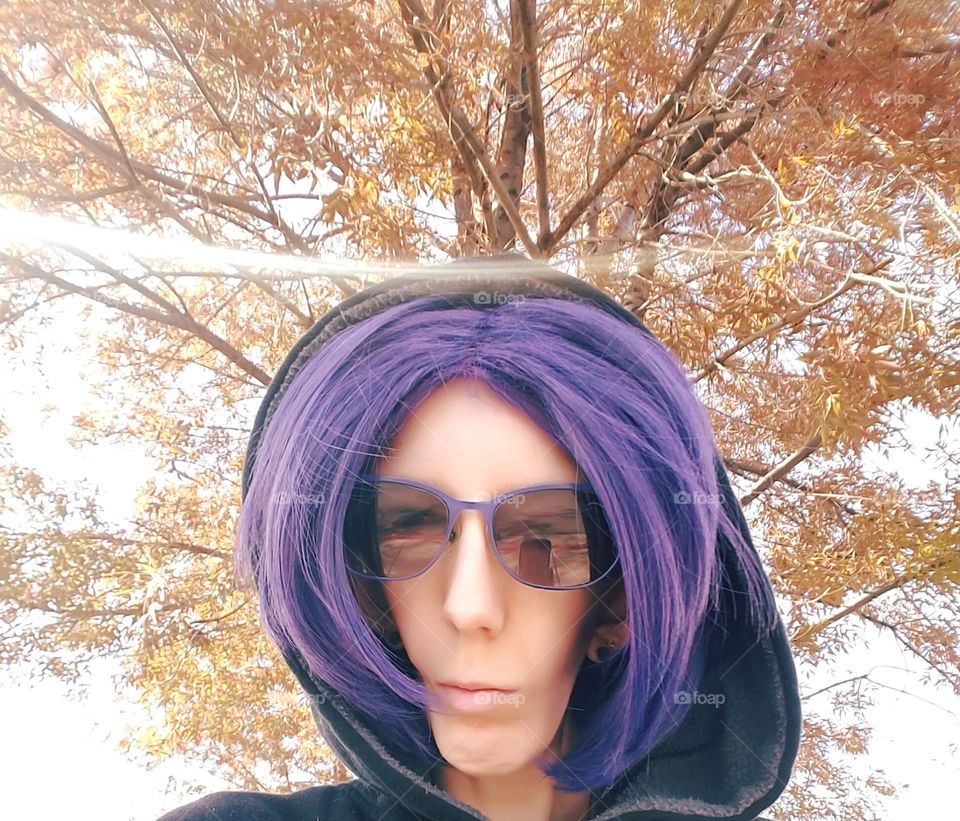 Purple Hair Hooded Autumn Selfie
