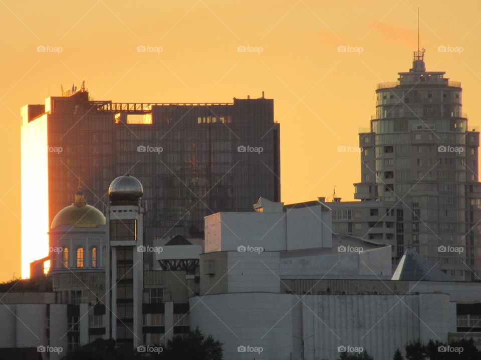 Voronezh city in Russia, architecture, sunset