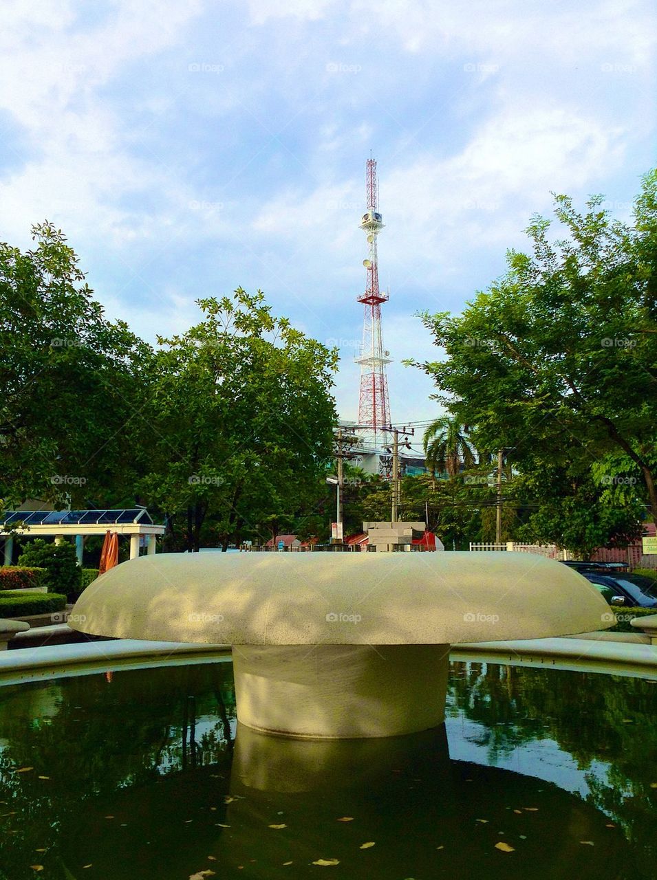 Water fountain and tv antenna