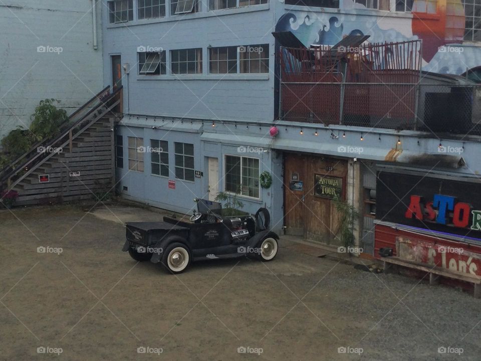 A Vintage Hotrod by an Old Building in Astoria, Oregon