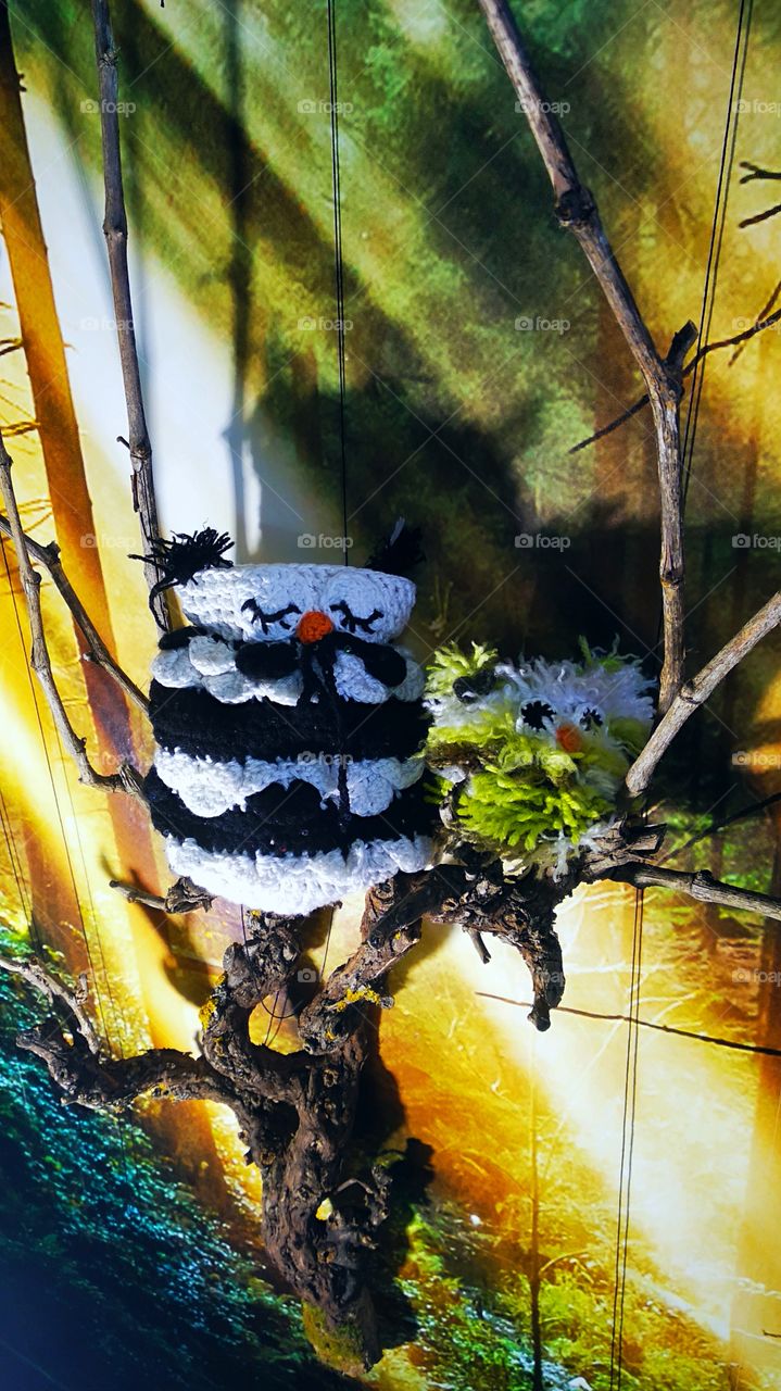 It's dark but it have a little lighth. One owl sleeping, another not. Are they are real?