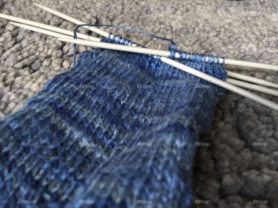 Knitting in blue