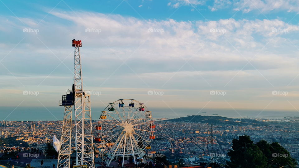 view to amusement park Tibidabo, Barcelona