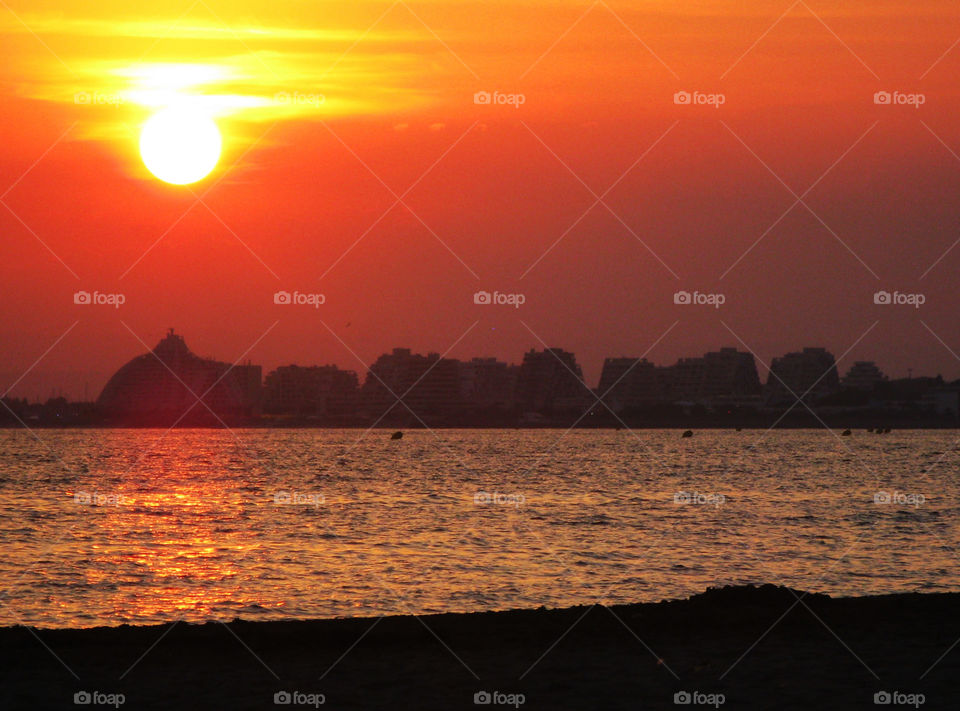 Seascape and sunset in Grande motte in France