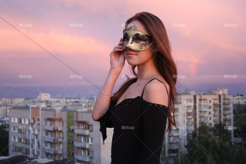 Close-up of a woman wearing eye mask