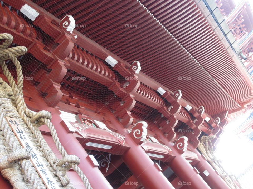 Asakusa Kannon. Tokyo, Japan. Sensoji Buddhist Temple Roof Detail.