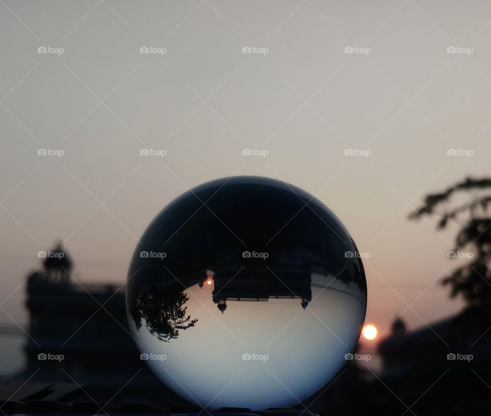 Sunset through lens ball.