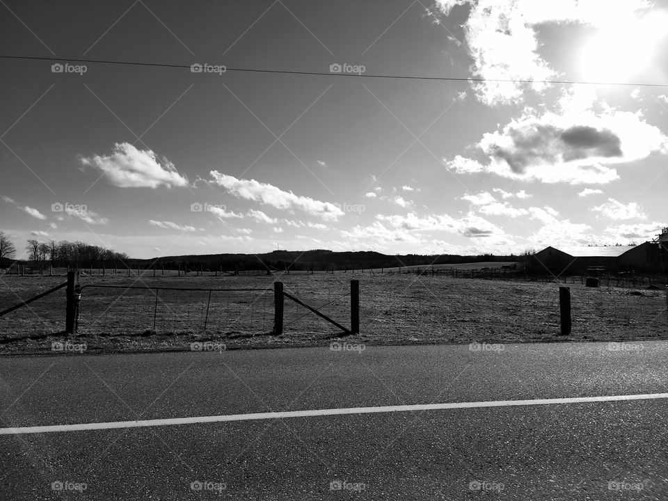 farm fence in black and white