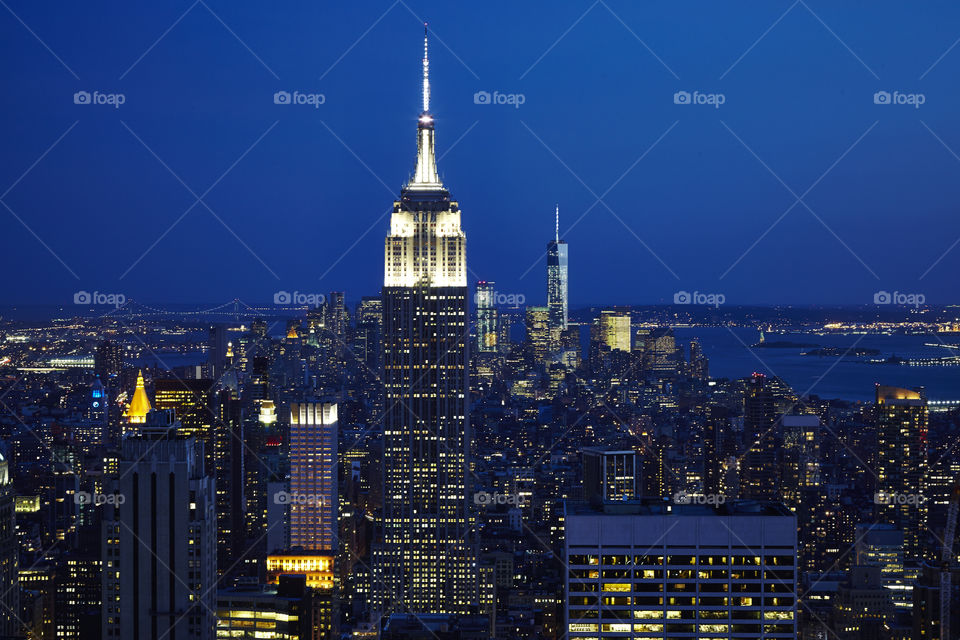The Empire State. Night time at top of the rock
