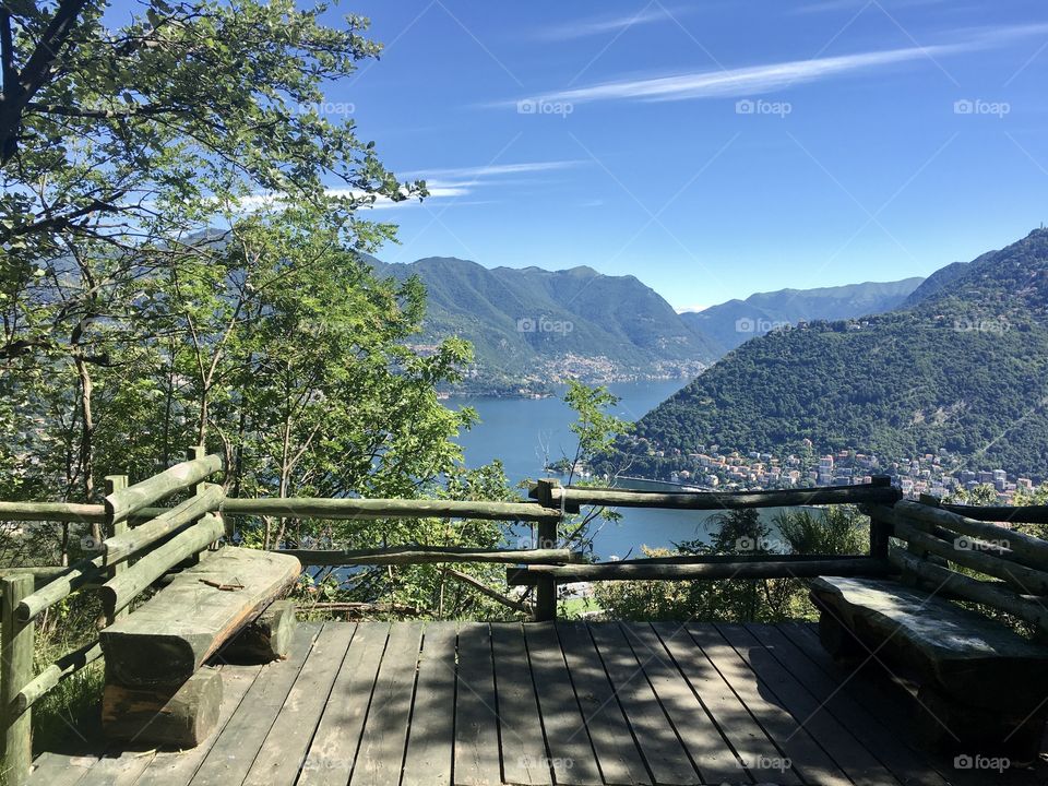 Panorama from the Spina Verde Regional Park towards Lake Como and the city of Como