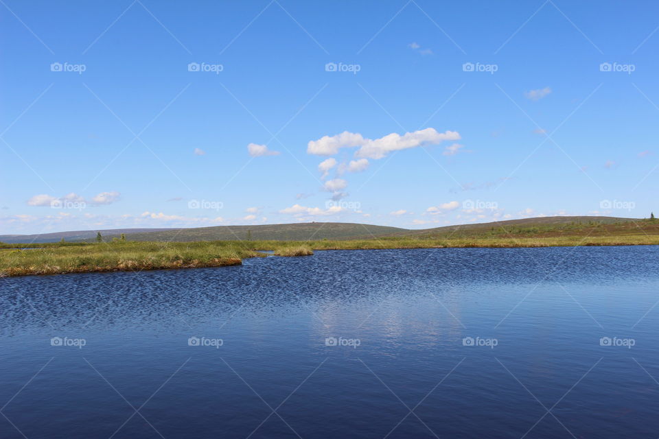 Lake, mountain.