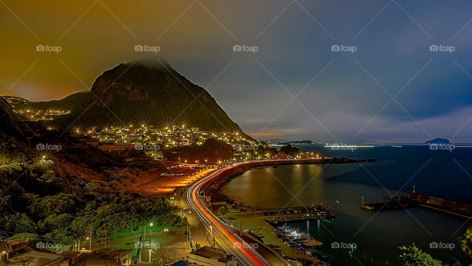 Beautiful harbor night view scenery