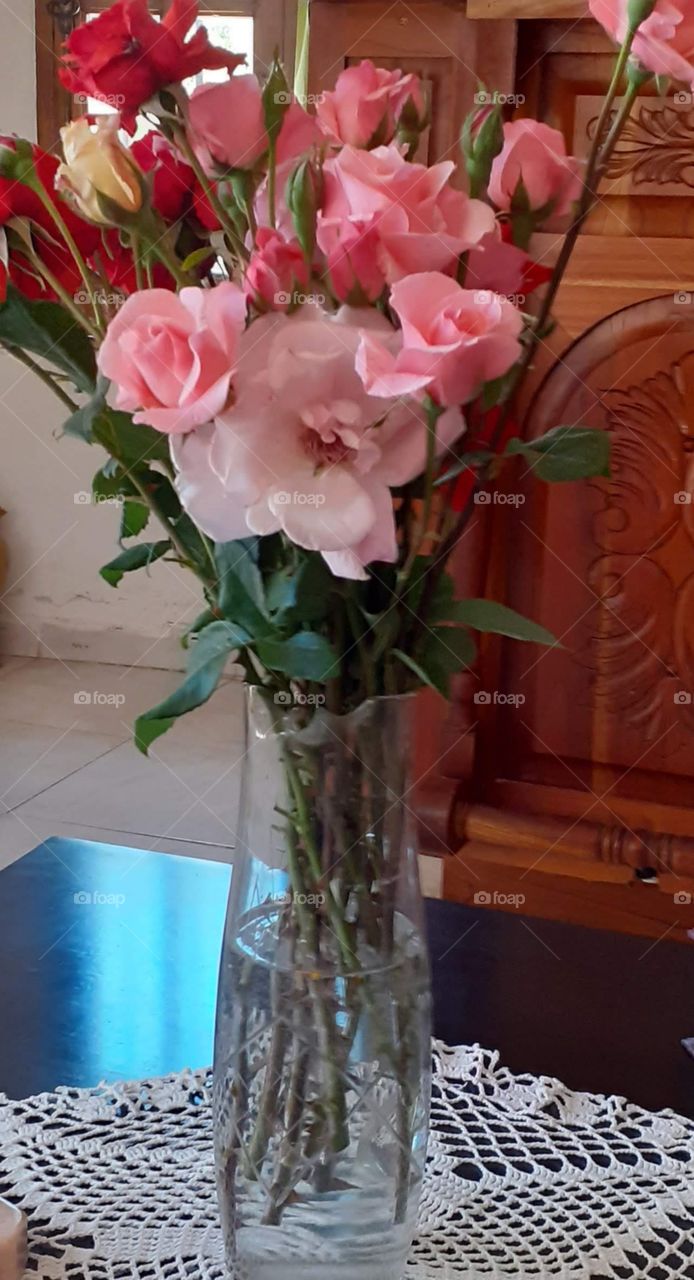 rosas en florero