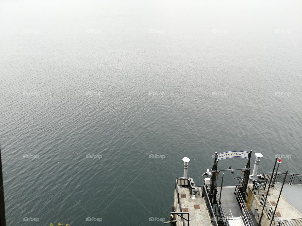 Bird's eye view on Piers of Hermitage of Santa Caterina del Sasso in Lombardy, Italy