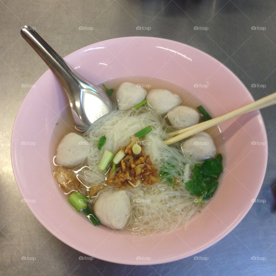 Thai noodle with pork ball. Thai noodle with pork ball.
