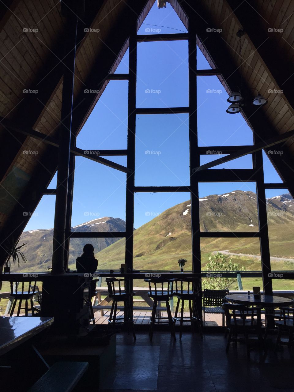 Sitting in the main lodge at Hatcher Pass in Alaska