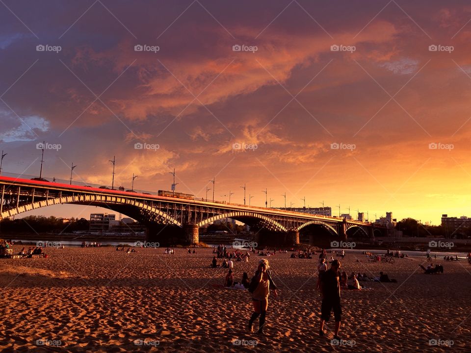 Sunset over bridge