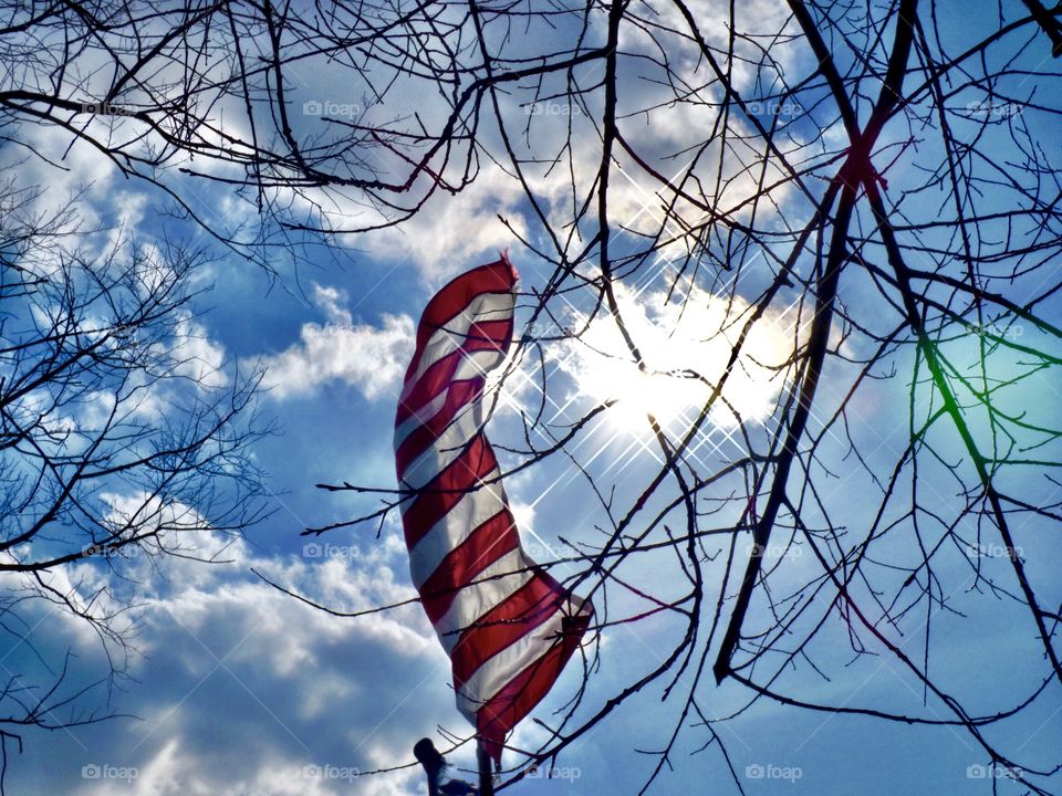 Flag flying and beautiful sky