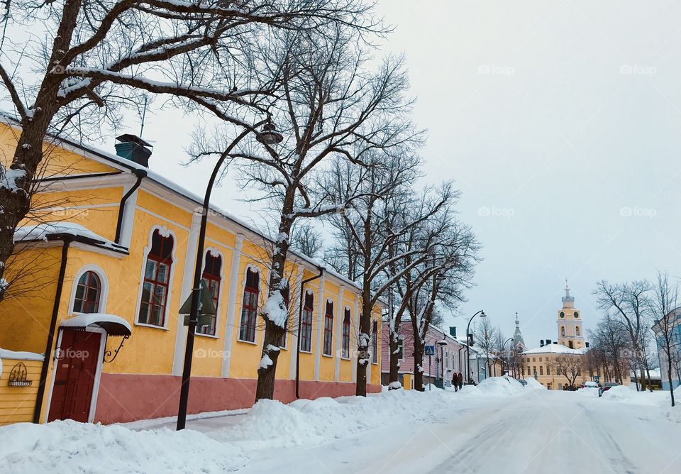 one of the streets of the Finnish city of Hamina. The city, almost a field that was not mocked since the nineteenth century and carefully preserved the monuments of architecture.Hamina. Fredrikshamn.Suomi.Finland .๐ซ๐ฎ.๐ซ๐ฎ