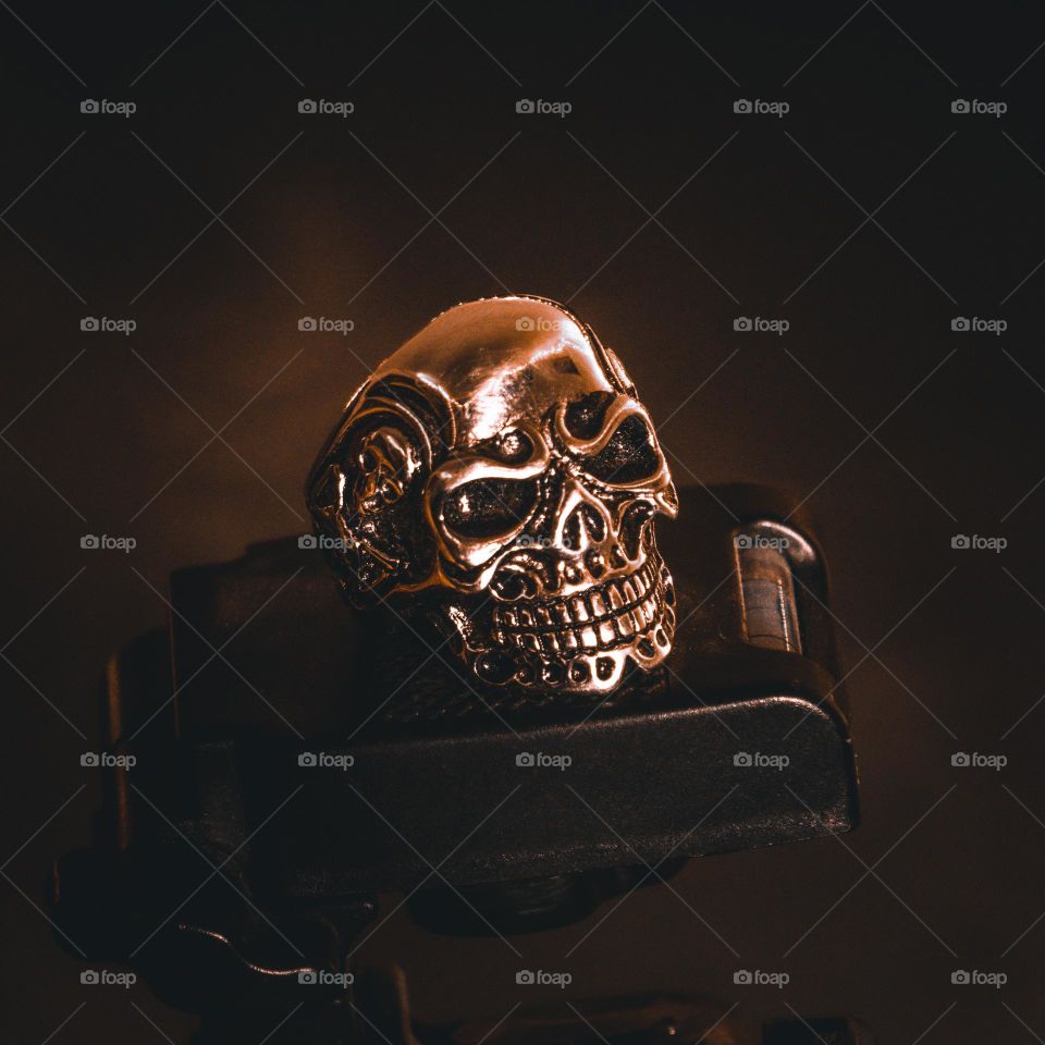 Macro shot of skull ring.