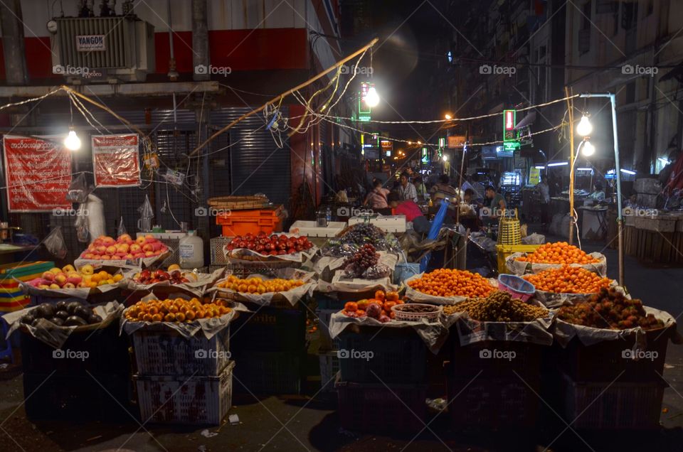 Local night fruit market. Just around the corner of our hotel in Rangoon
