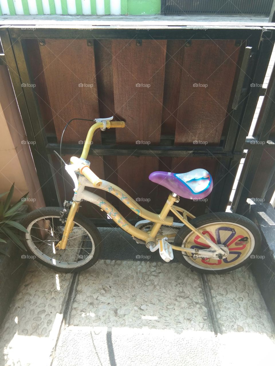 small bicycle for childen on the terrace of the house