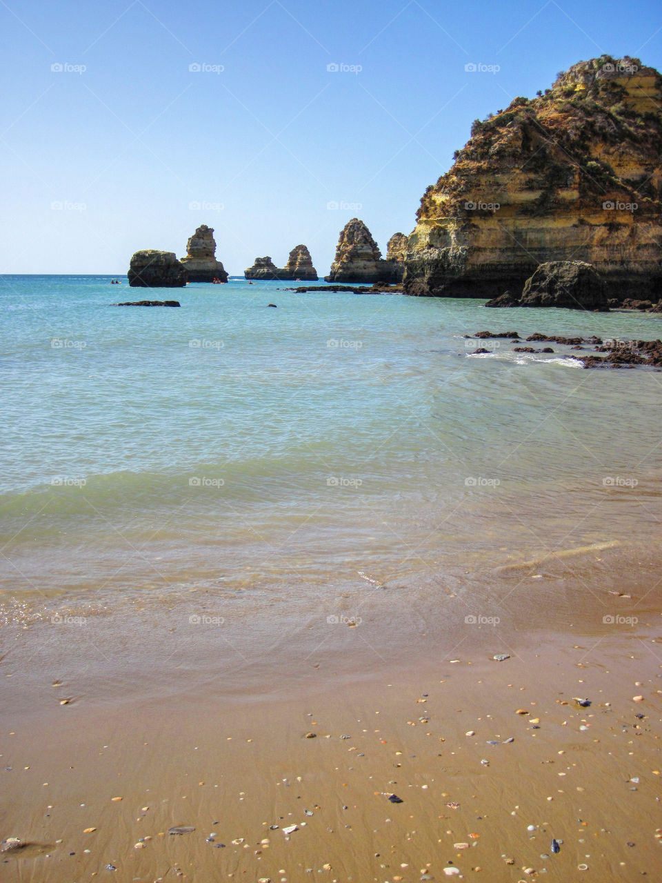 Scenic view of beach and cliff, Portugal, Algarve