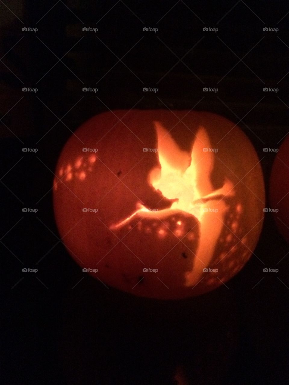 My carved pumpkin from Halloween featuring fairy design. 