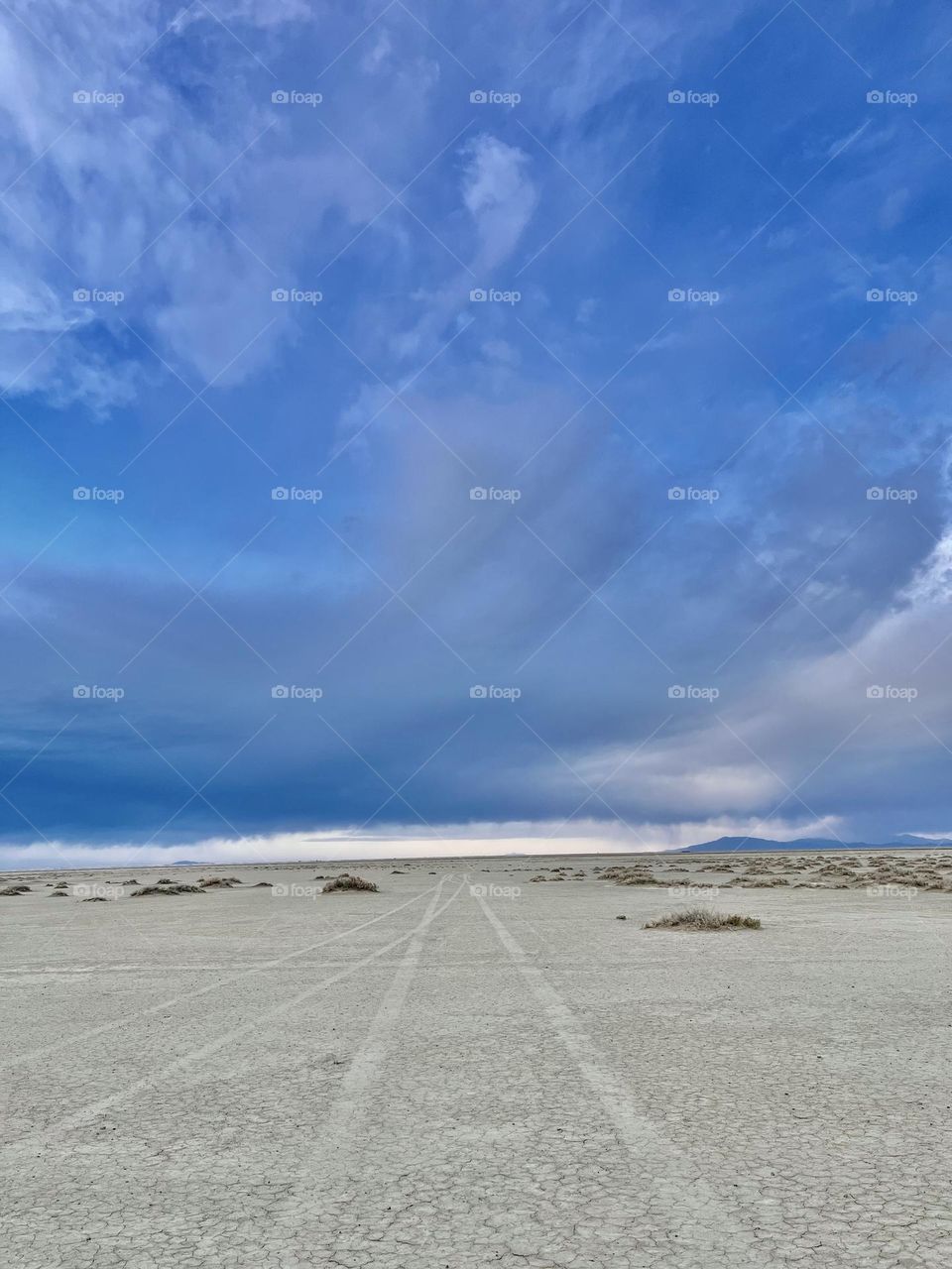 A road to seemingly nowhere, as we explored the Bonneville salt flats on a gloomy morning in Utah 