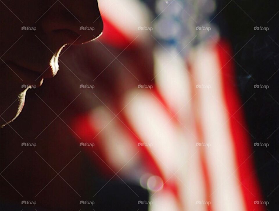 Pop of color with the US flag in the background.