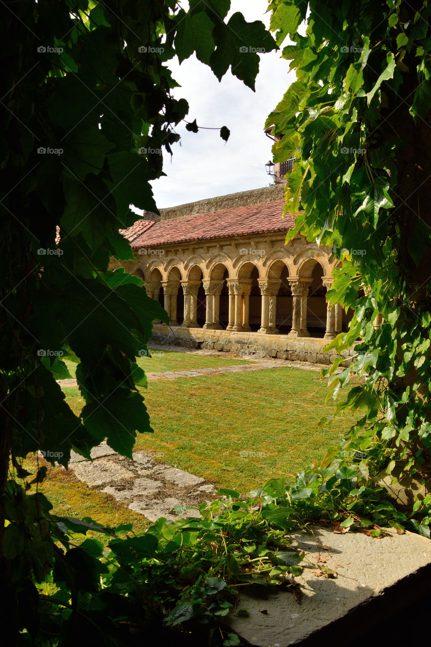 Cloister of Colegiata de Santa Juliana in Santillana del Mar, Cantabria, Spain.