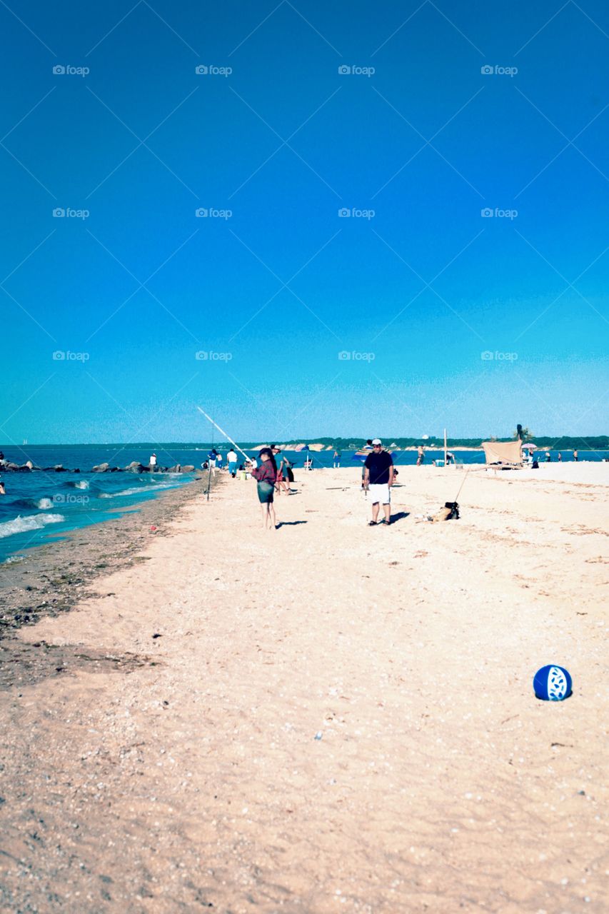 New York Sunken Meadow beach, summer, relaxation, people, swimming, sand, breeze, clear sky, day, warm, water, 